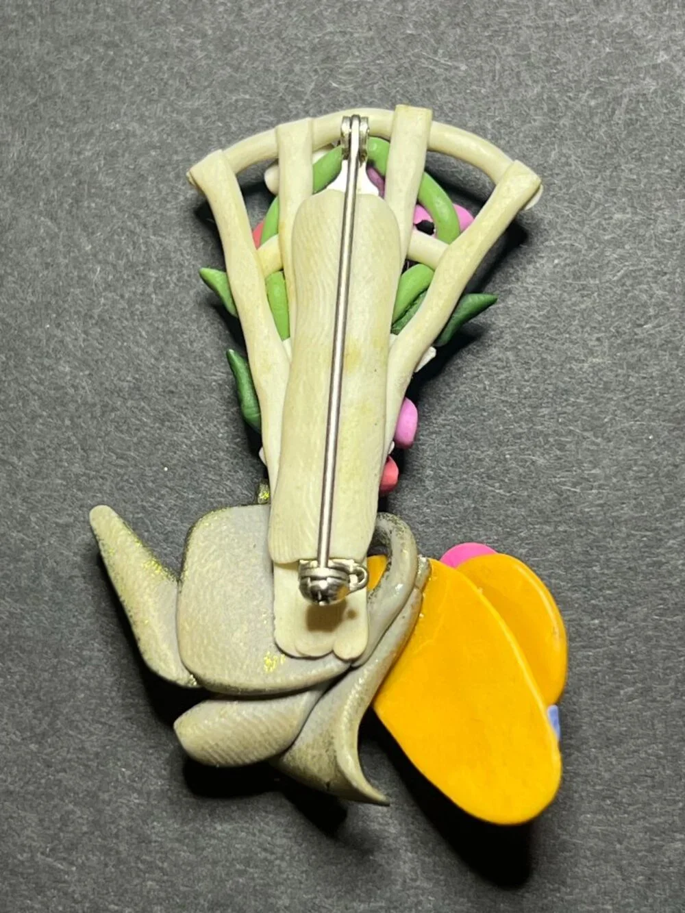 VTG Whimsy Polymer Clay Flower Trellis, Garden Tools, Hat & Watering Can Brooch